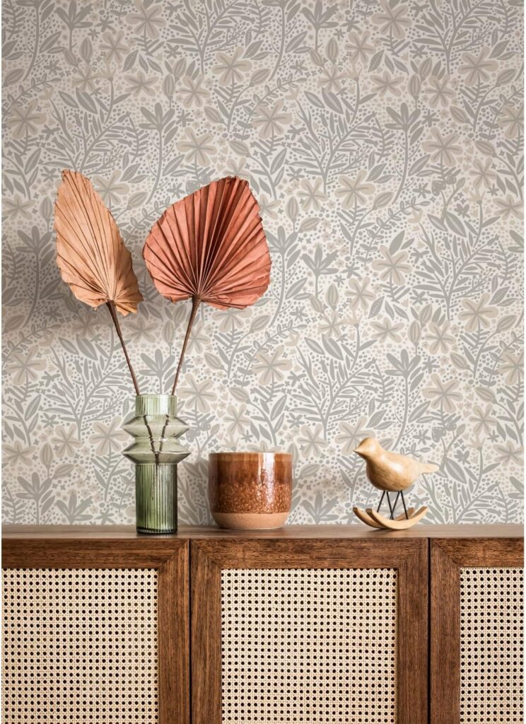 Peel and Stick Wallpaper, Taupe Gray Cat Coquillette