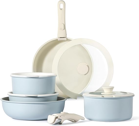Carote 11 Piece Pots and Pans Set, Spring Blue