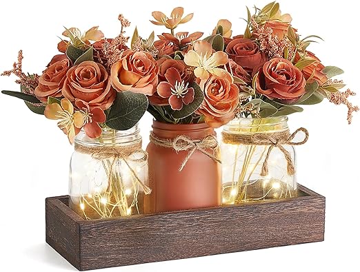 Farmhouse Mason Jar with Fall Flowers Decor